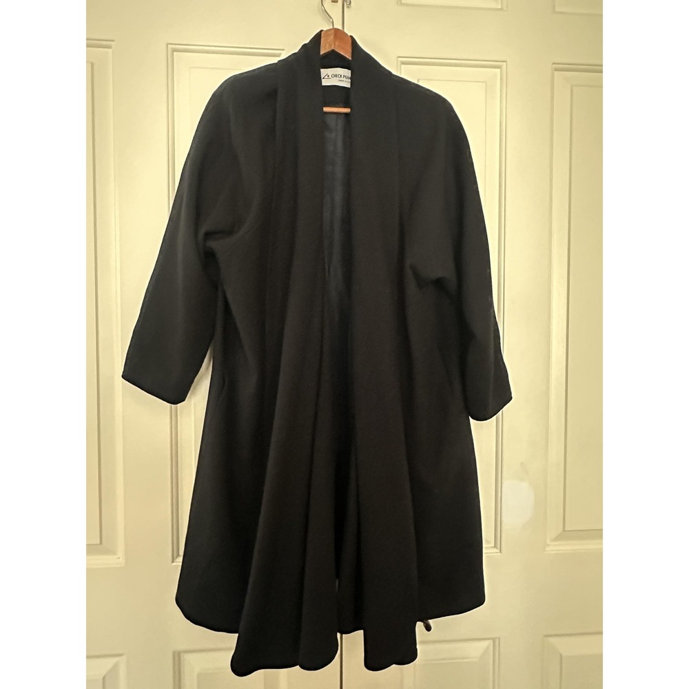 Vintage Check Point Coat Cape Women Black Open Front Shawl Collar Made USA 90s